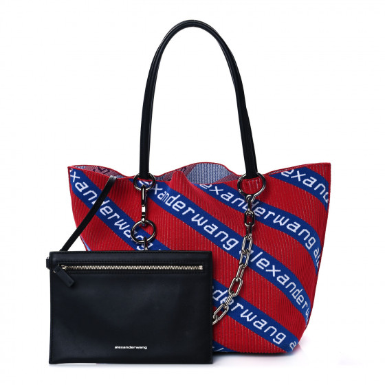 ALEXANDER WANG Knit Jacquard Diagonal Logo Roxy Tote Red