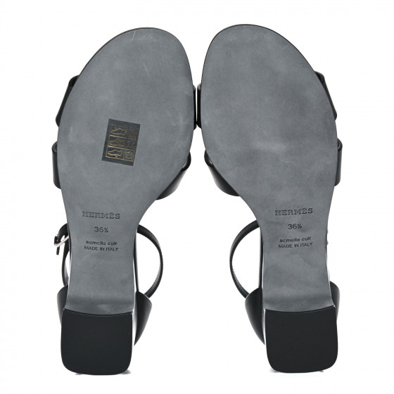 HERMES Calfskin Encens 50 Sandals 36.5 Black 928701