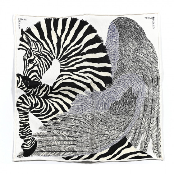 HERMES Silk Zebra Pegasus Nano Scarf 20 Black White 798442