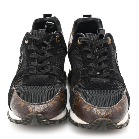 LOUIS VUITTON Suede Monogram Run Away Sneakers 36 Black