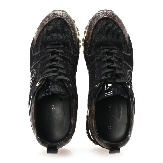 LOUIS VUITTON Suede Monogram Run Away Sneakers 36 Black
