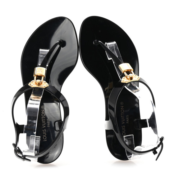 LOUIS VUITTON Rubber Bikini Thong Flat Sandals 38 Black