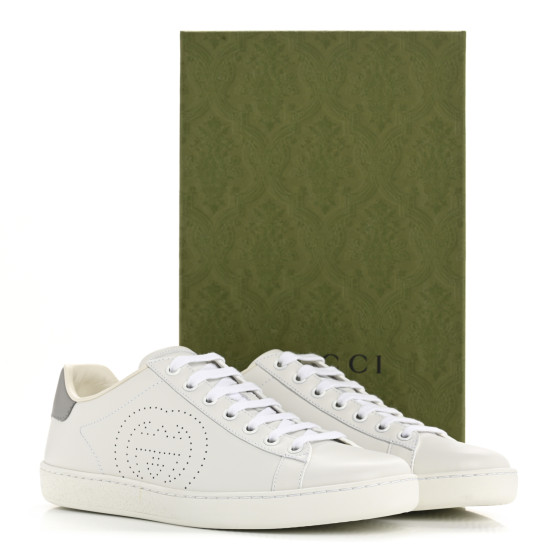 幸 GUCCI Calfskin Interlocking G Perforated Womens Ace Sneakers