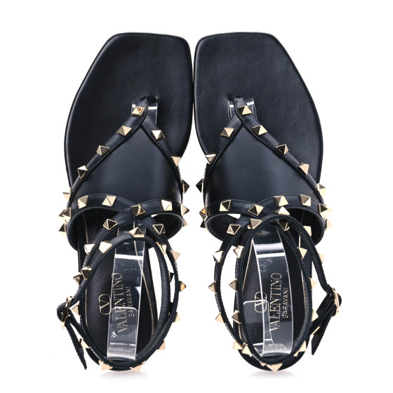 VALENTINO GARAVANI Calfskin Rockstud Ankle Wrap Flat Thong