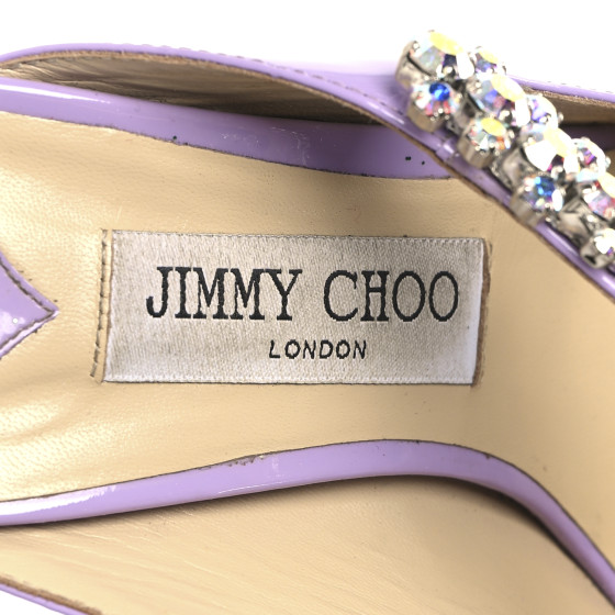 JIMMY CHOO Patent Crystal Bing 100 Pumps 38.5 Wisteria