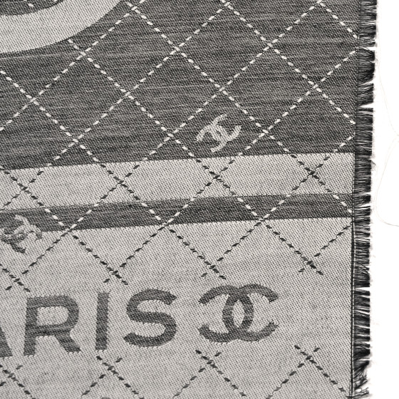CHANEL Cashmere Silk Quilted CC Logo Scarf Black 1702085