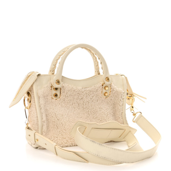 Balenciaga ベージュ ミニシティ　ゴールド BALENCIAGA Shearling Nappa Gold Metallic Edge Hardware Mini