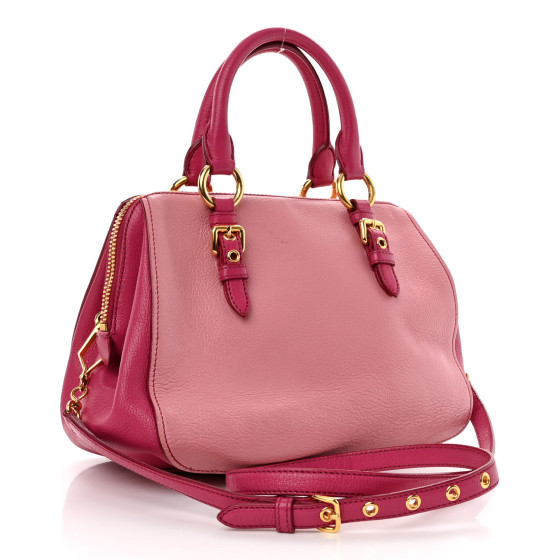 MIU MIU Goatskin Madras Bi-Color Bowling Bag Rosa Peonia