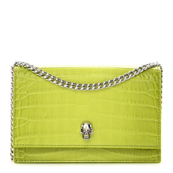 ALEXANDER MCQUEEN Calfskin Crocodile Embossed Skull Mini