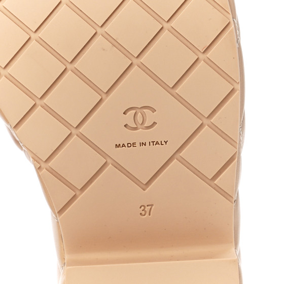 【上品♪】CHANEL 25C モカシン CHANEL Lambskin Quilted CC Mules Wedge Sandals 37 Beige