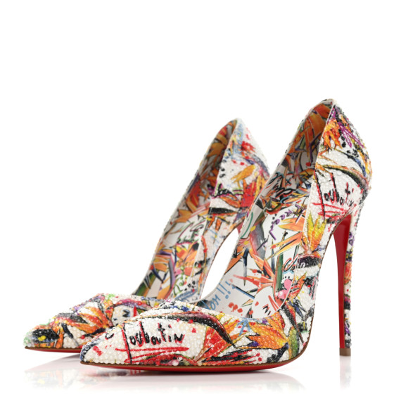 Christian Louboutin アートプリント 　36 CHRISTIAN LOUBOUTIN Crepe Satin Crystal Printed So Kate