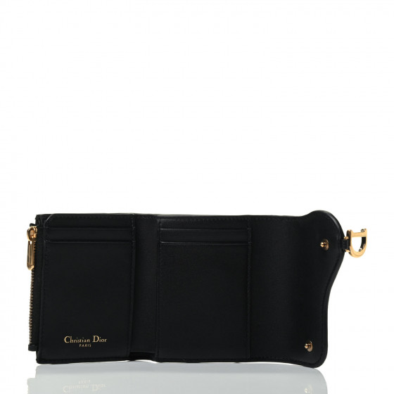 CHRISTIAN DIOR Grained Calfskin Saddle Lotus Wallet Black