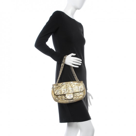 CHANEL Metallic Crackled Calfskin Medium CC Mix Flap Gold