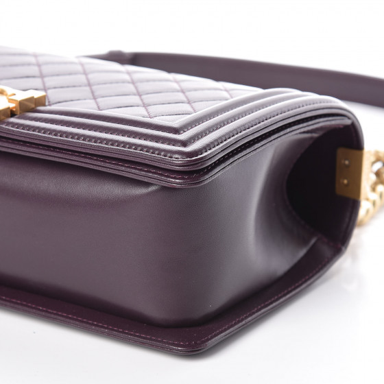 CHANEL Lambskin Quilted Medium Boy Flap Dark Purple 408571