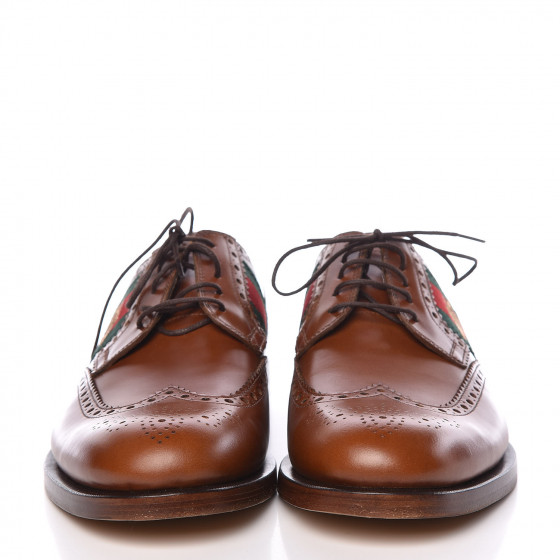 GUCCI Calfskin Web Bee Embroidered Mens Lace Up Brogue