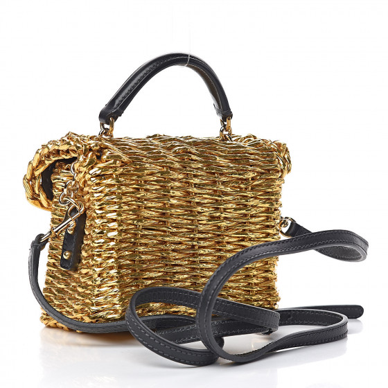 DOLCE & GABBANA Metallic Coated Woven Raffia Shoulder Bag