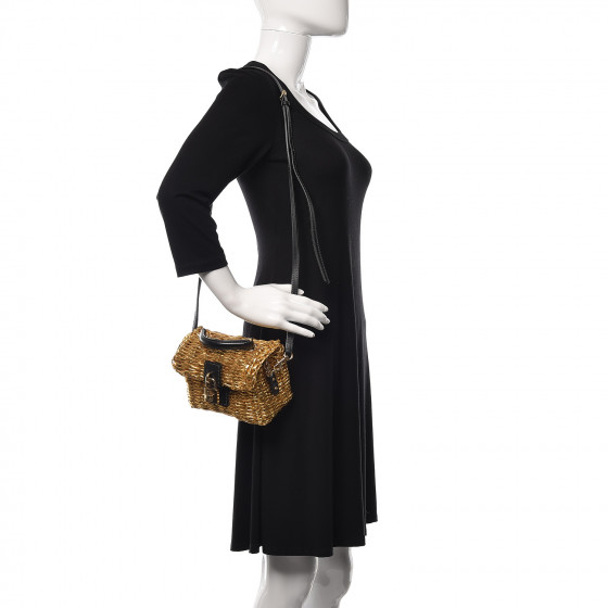 DOLCE & GABBANA Metallic Coated Woven Raffia Shoulder Bag