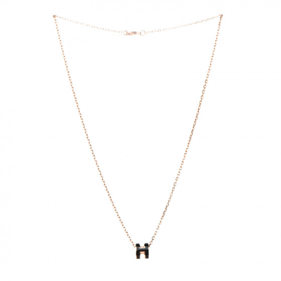 HERMES Lacquered Rose Gold Mini Pop H Pendant Necklace Black
