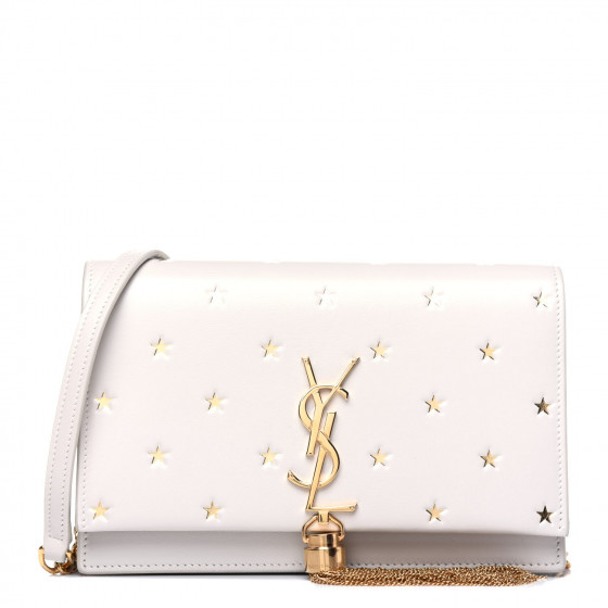 YSL ホワイト　ポシェット SAINT LAURENT Calfskin Star Print Monogram Kate Tassel Chain