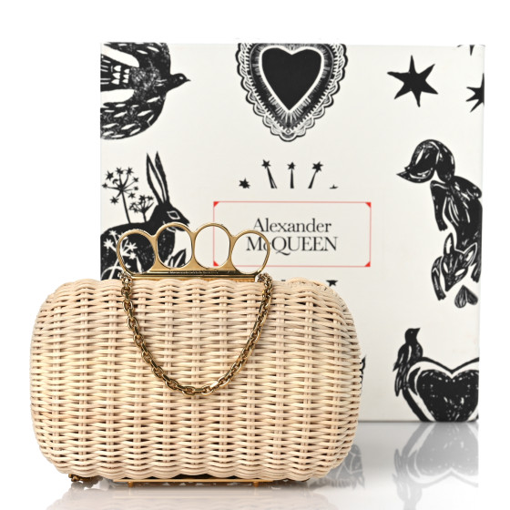 ALEXANDER MCQUEEN Woven Straw Four Ring Chain Knuckle Clutch