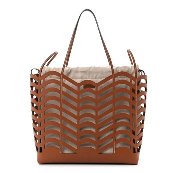 CHLOE Calfskin Medium Kayan Basket Tote Bag Caramel 1472134