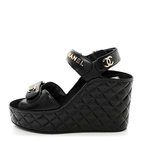 CHANEL クリアミュール BLACK 38 Chanel 22S Black White Lambskin CC Logo Platform Strap Block