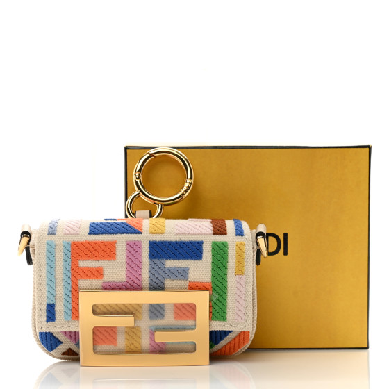 FENDI Canvas Nappa FF Multicolor Embroidered Nano Maxi