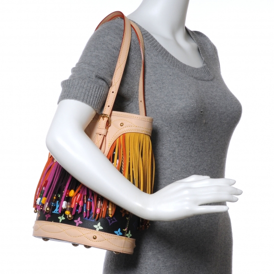 LOUIS VUITTON Monogram Multicolor Fringe Bucket Black 47620