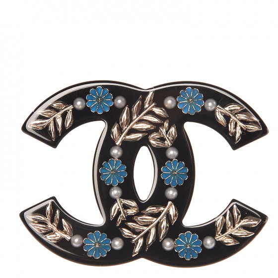 CHANEL バッチ CHANEL Resin Pearl Enamel Flower CC Brooch Gold Black Blue