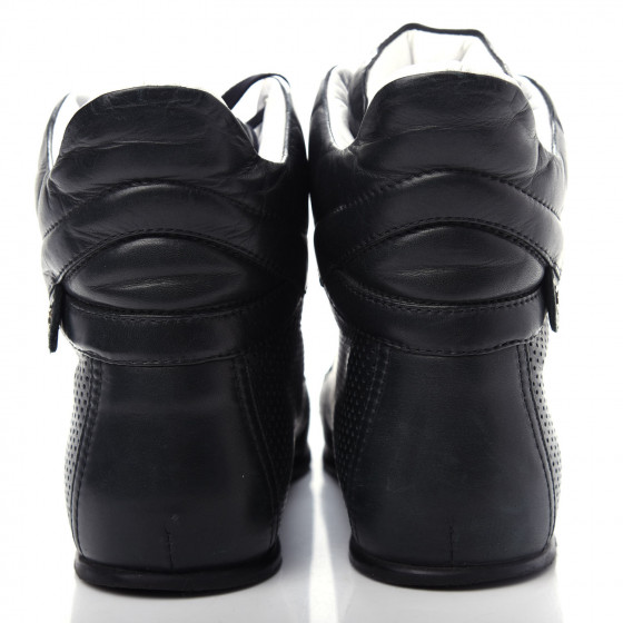 CHANEL Perforated Lambskin High Top CC Sneakers 36.5 Black