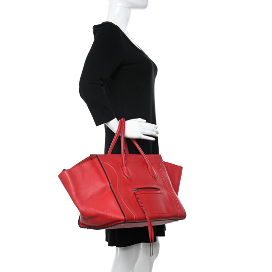 CELINE Supple Calfskin Medium Phantom Luggage Red