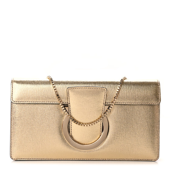 SALVATORE FERRAGAMO Metallic Hammered Calfskin Thalia Clutch