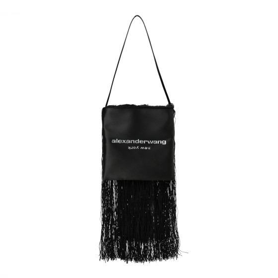ALEXANDER WANG Satin Crystal Fringe Shoulder Bag Black