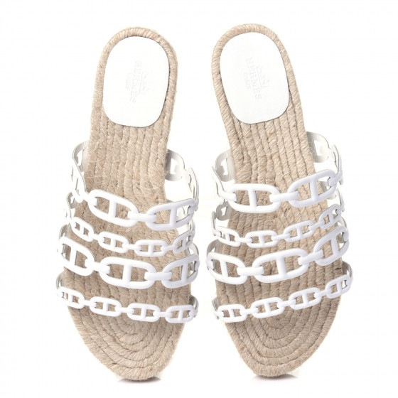HERMES Nappa Ancone Espadrille Sandals 37 White Naturel