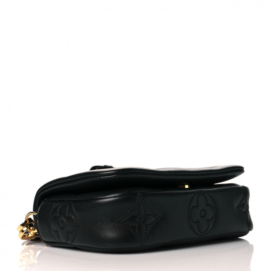LOUIS VUITTON Calfskin Bubblegram Wallet On Strap Black