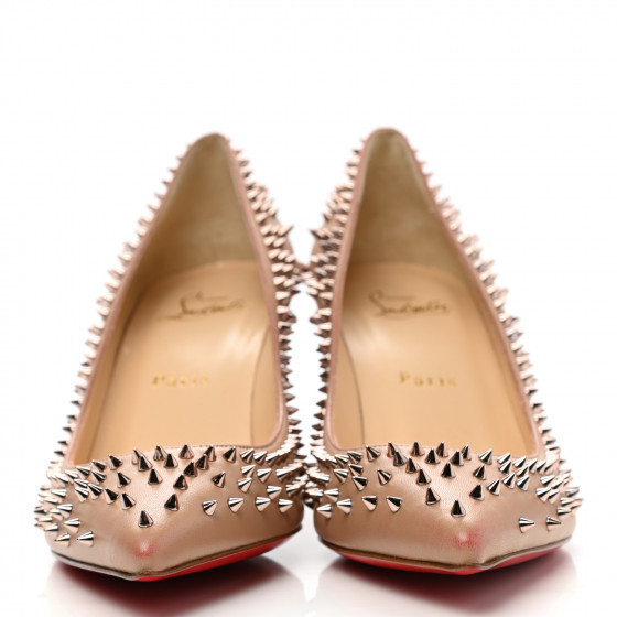CHRISTIAN LOUBOUTIN Patent Pigalle Spikes 85 Pumps 38 Nude