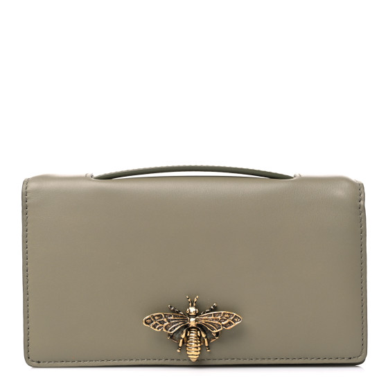 CHRISTIAN DIOR Calfskin Bee Pouch Grey Green 1297778