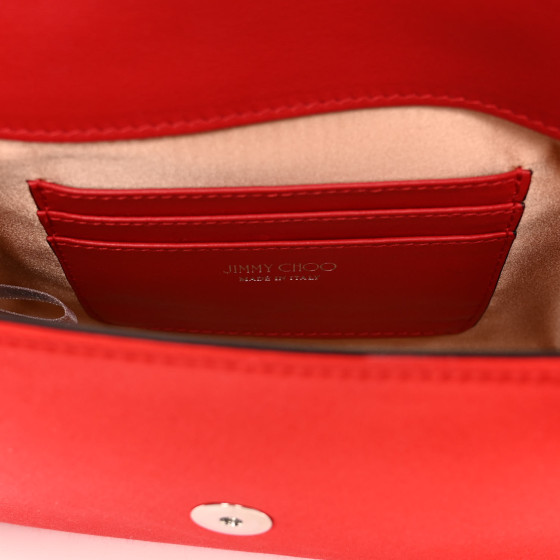 JIMMY CHOO Satin Crystal Embellished Madeline Clutch Red
