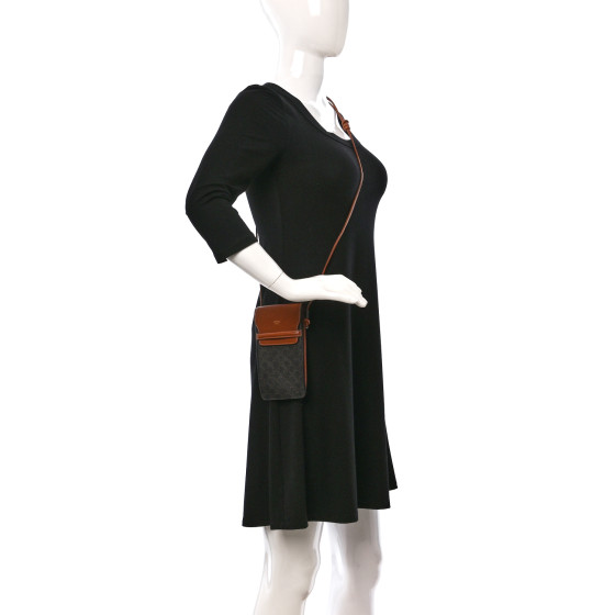 CELINE Triomphe Canvas Lambskin Phone Pouch With Flap Tan