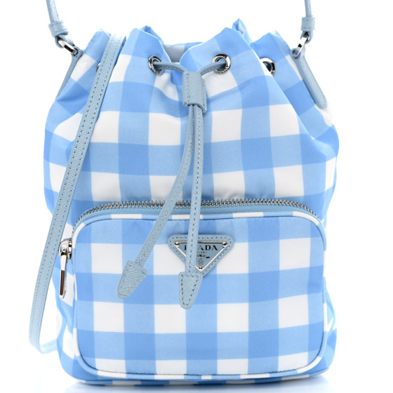PRADA Re-Nylon Saffiano Gingham Print Duet Bucket Crossbody