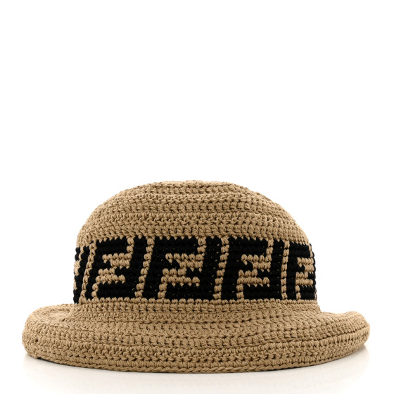 FENDI Cotton FF Woven Bucket Hat L Naturale Black 1348060