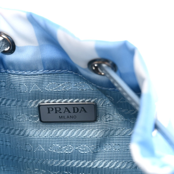 PRADA Re-Nylon Saffiano Gingham Print Duet Bucket Crossbody