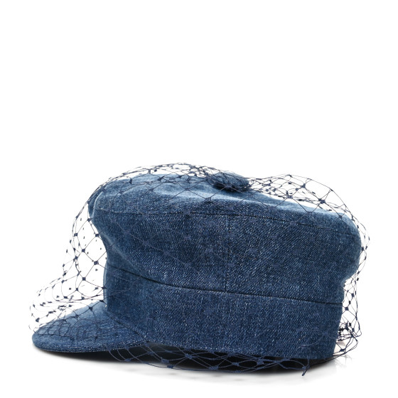 CHRISTIAN DIOR Denim Arty Cap with Veil 58 Blue 1347306