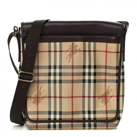 BURBERRY Haymarket Check Crossbody Messenger Bag Brown
