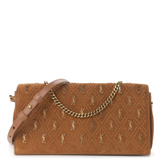SAINT LAURENT Suede Studded Monogram Kate 99 Cinnamon 904830