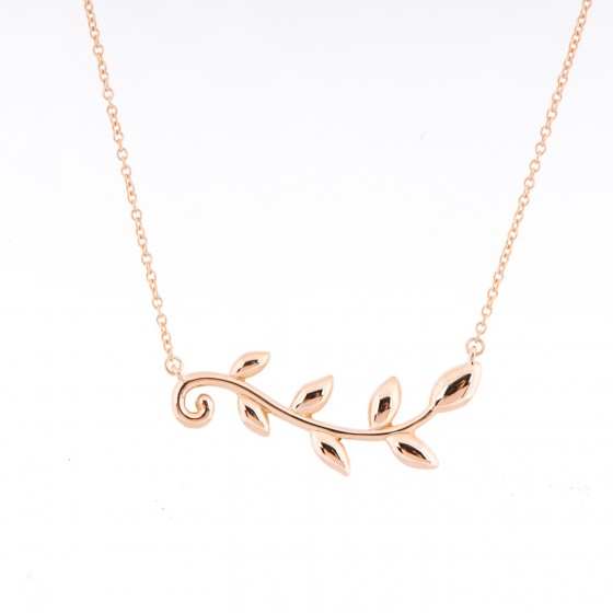 TIFFANY 18K Rose Gold Olive Leaf Vine Pendant Necklace