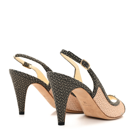 CHANEL シースルーメッシュ&グログランミュール CHANEL Calfskin Mesh Pearl CC Peep Toe Slingback Pumps 36