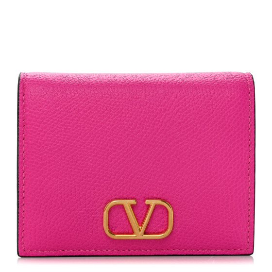 折りたたみ財布 Valentino Garavani Pastel Pink Leather Vlogo Wallet VALENTINO GARAVANI Grainy Calfskin Compact Vlogo Wallet Pink