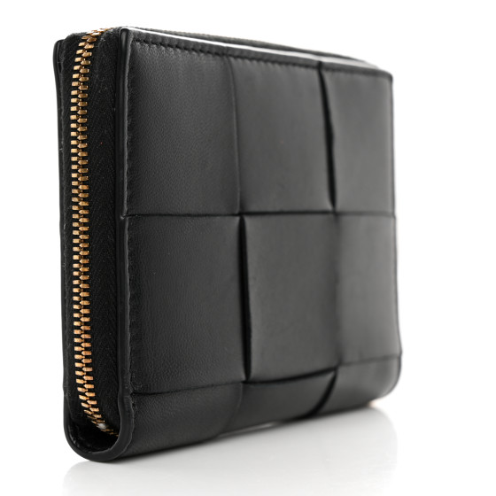 小物 BOTTEGA VENETA Intrecciato Compactwallet Bottega Veneta Black Intrecciato Leather Zip Around Compact