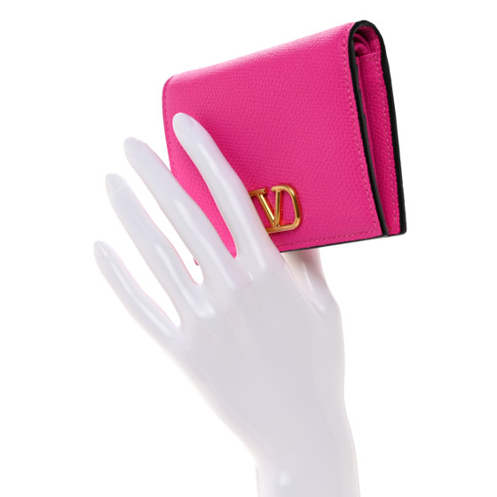 VALENTINO GARAVANI Grainy Calfskin Compact Vlogo Wallet Pink PP